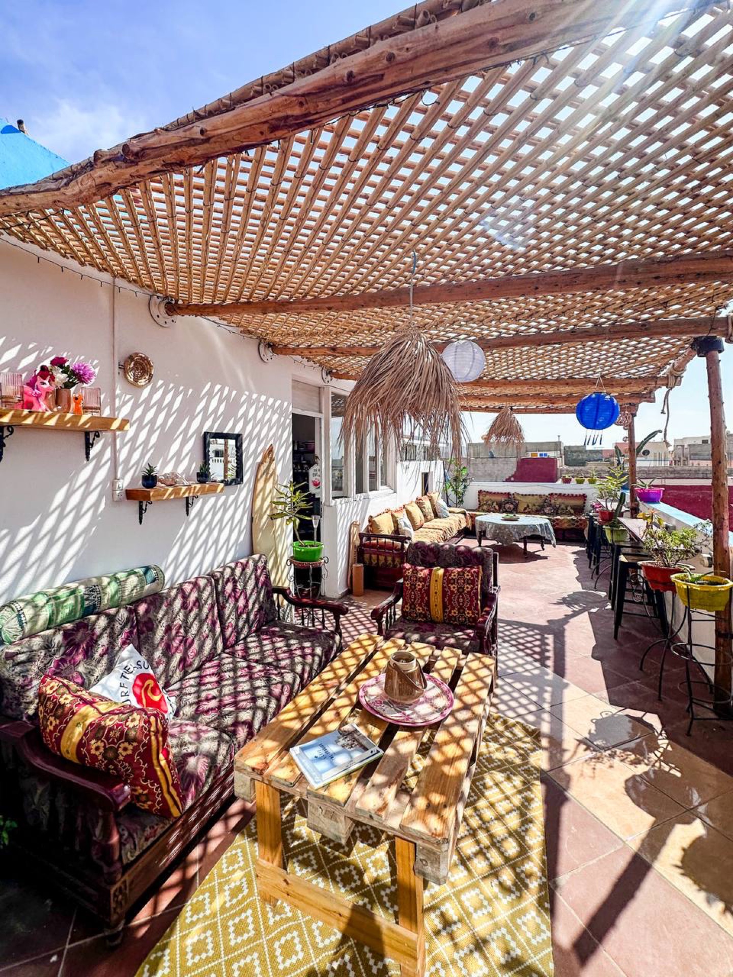 Moroccan breakfast spread on terrace